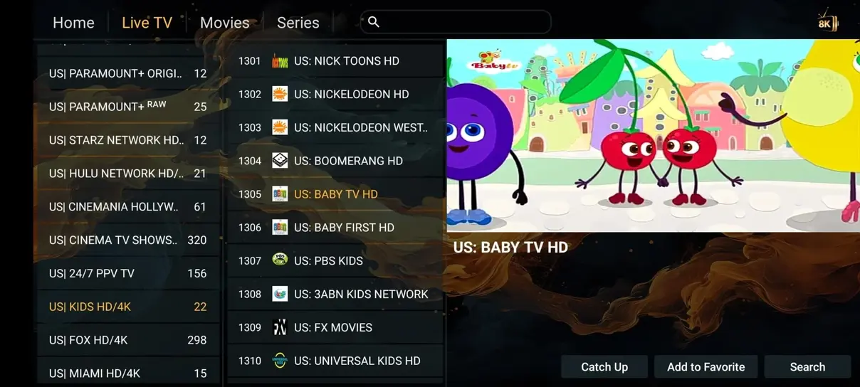 IPTV app voorbeeldscherm 3 op televisie