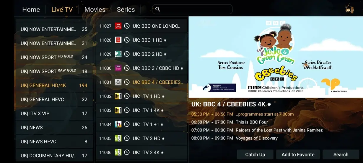 IPTV app voorbeeldscherm 6 op televisie