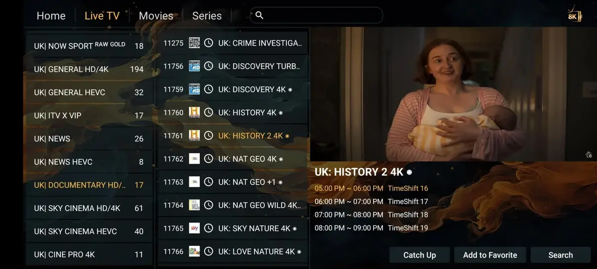 IPTV app voorbeeldscherm 7 op televisie