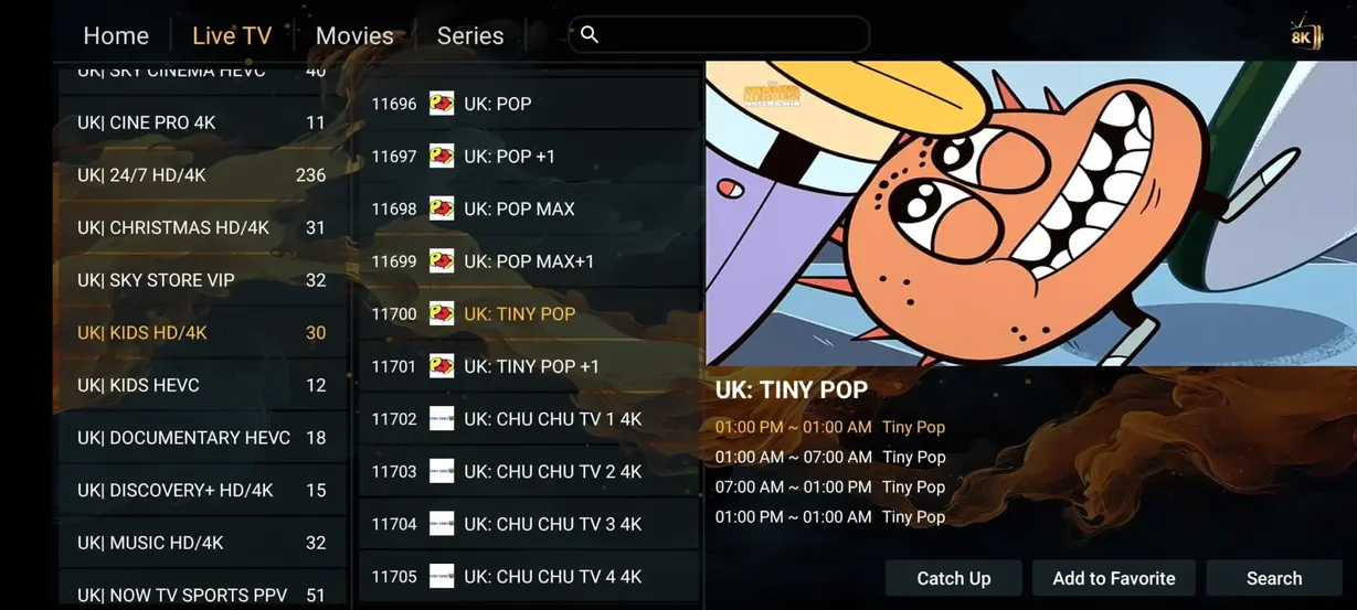 IPTV app voorbeeldscherm 9 op televisie