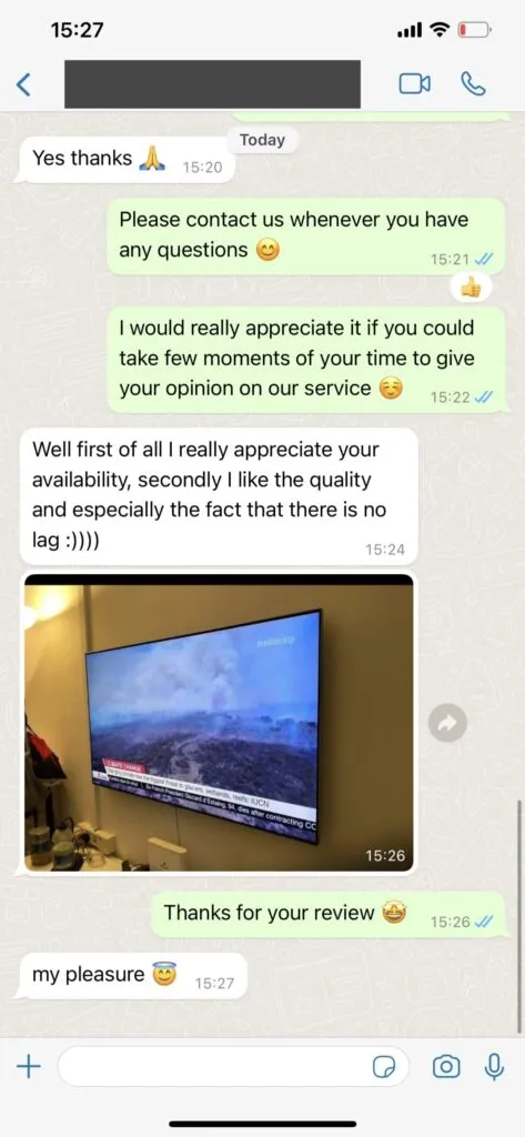 Voorbeeld van IPTV ondersteuning via WhatsApp 2